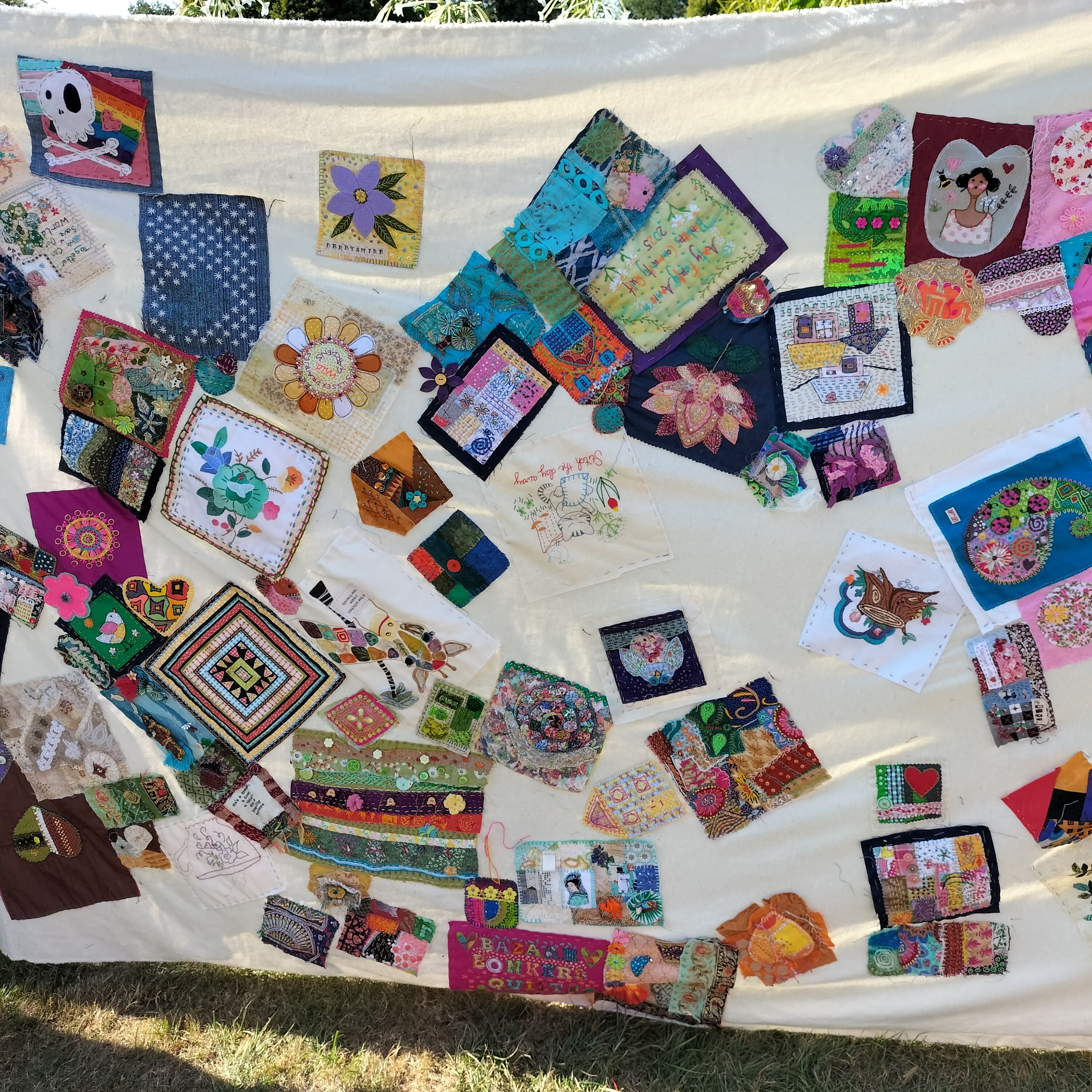 More colourful patches stitched to the middle section of the backing